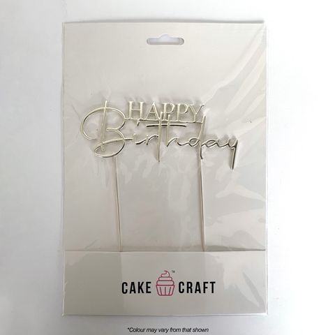 Cake Topper - Silver Happy Birthday Style 2 - Cupcake Sweeties