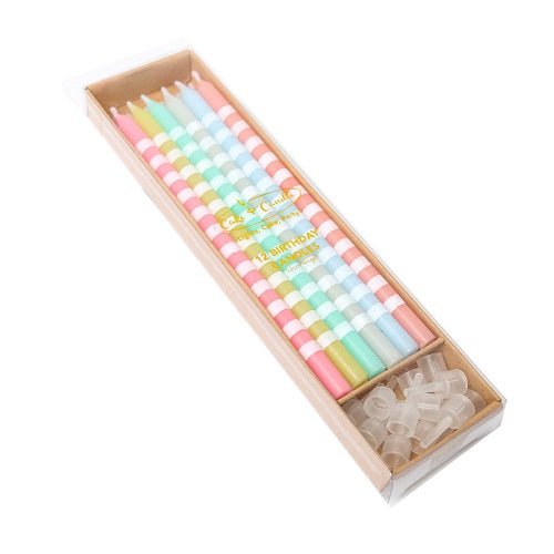 Candles - Pastel Striped - 12cm (Pack of 12) - Cupcake Sweeties