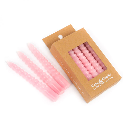 Candles - Pink Large Spiral 10cm (Pack of 10) - Cupcake Sweeties