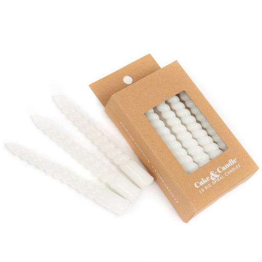 Candles - White Large Spiral 10cm (Pack of 10) - Cupcake Sweeties