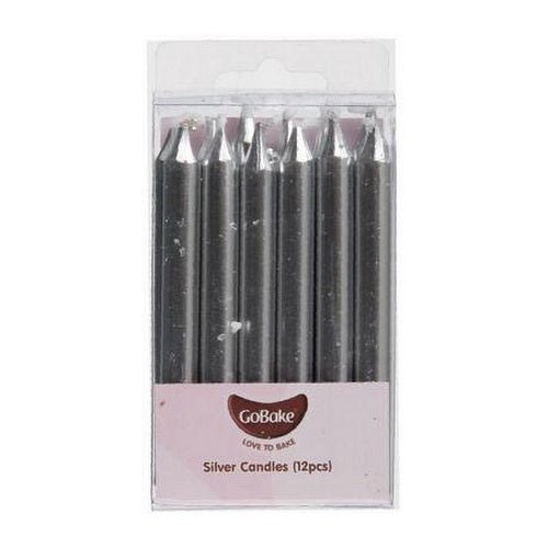 GoBake Candles - Large Silver - 8cm (pack of 12) - Cupcake Sweeties