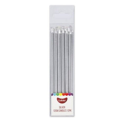 GoBake Candles - Silver - 12cm (pack of 12) - Cupcake Sweeties