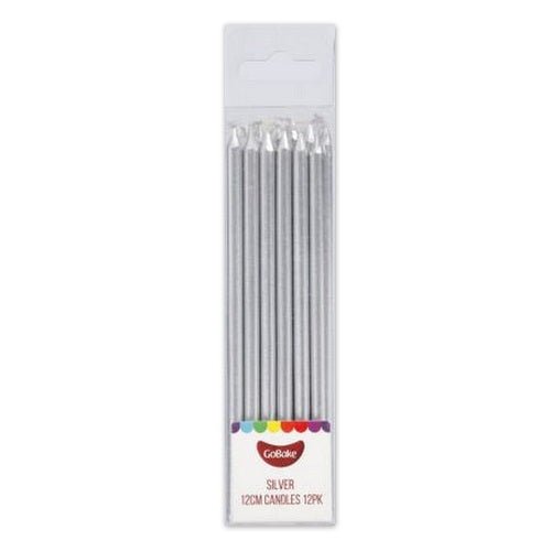 GoBake Candles - Silver - 12cm (pack of 12) - Cupcake Sweeties