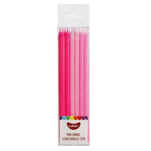 GoBake Candles - Tall Pink Ombre - 12cm (pack of 12) - Cupcake Sweeties