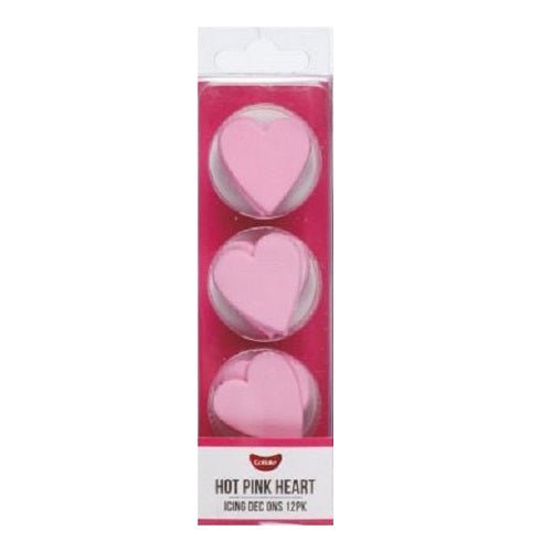 GoBake Dec Ons - Hearts - Hot Pink 3cm (12) - Cupcake Sweeties