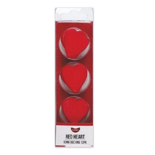 GoBake Dec Ons - Hearts - Red 3cm (12) - Cupcake Sweeties