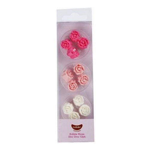 GoBake Dec Ons - Roses - Baby Pink, Bright Pink, White (12) - Cupcake Sweeties