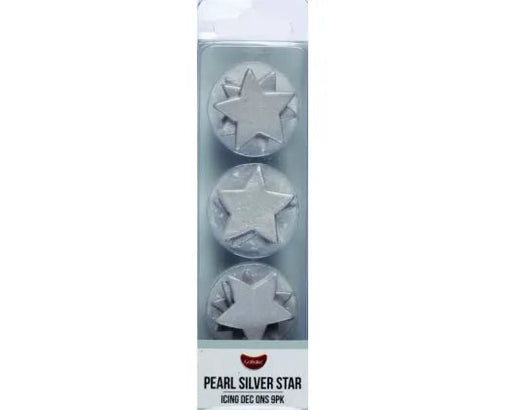 GoBake Dec Ons - Stars - Pearl Silver 3cm (9) - Cupcake Sweeties