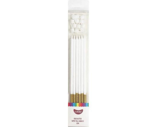 GoBake Super Tall 18cm Gold Glitter Candles (pack of 12) - Cupcake Sweeties
