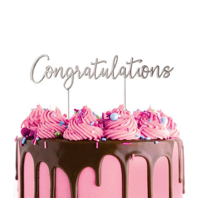 Silver Metal Cake Topper - CONGRATULATIONS - Cupcake Sweeties
