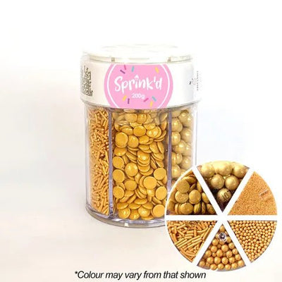 Sprink'd 6 Cavity Jar Gold Shiny 200g - Cupcake Sweeties