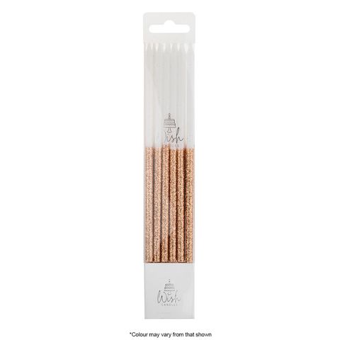 Tall Candles - Rose Gold Glitter - 15cm (Pack of 12) - Cupcake Sweeties